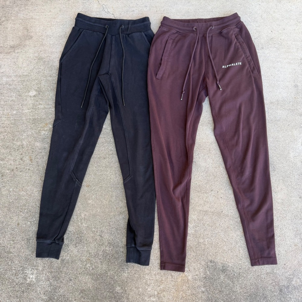 Lot of 2 Alphalete Women XS Joggers Plum & Black Tapered Sweatpants Athletic Gym